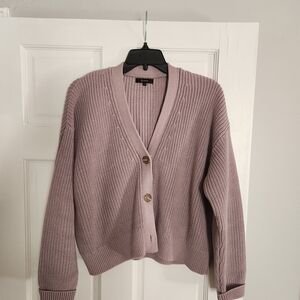 Quince Dusty Lilac Button-Front Cardigan